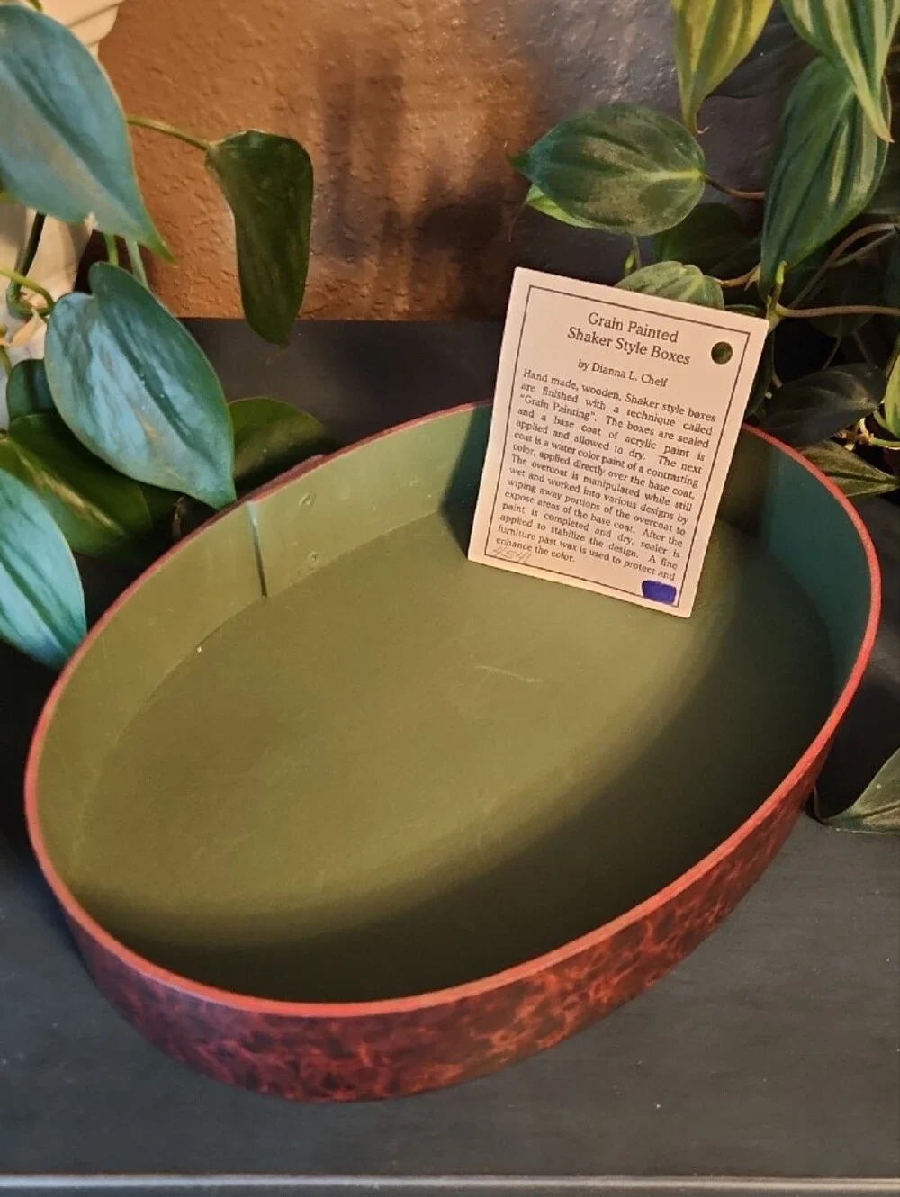 Shaker Style Grain Painting Oval Box Signed By Artist EUC
